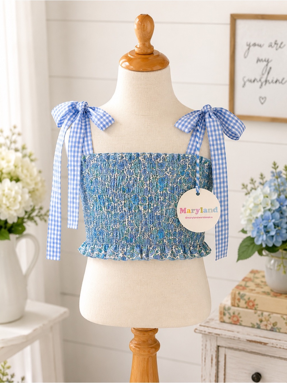 Sal & Pimenta Maryland Blue Ditsy Floral Smocked Top Skirt Set NWT Girls 8T - Picture 2 of 5